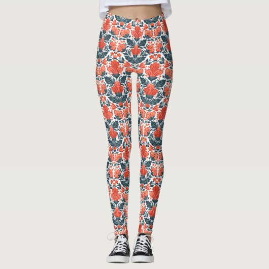 Decoratieve rode bloemen leggings (Voorkant)