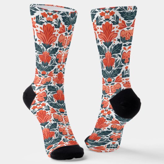 Decoratieve rode bloemen sokken (Gebogen)