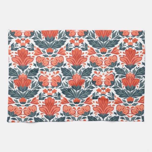 Decoratieve rode bloemen theedoek (Horizontaal)