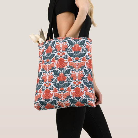Decoratieve rode bloemen tote bag (Dichtbij)