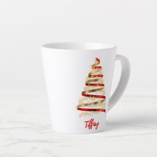 Decoratieve rode en gouden kerstboom latte mok (Rechterhoek)