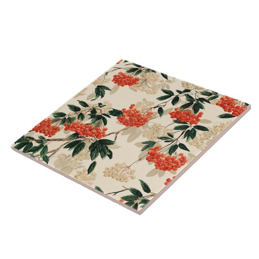 Decoratieve rode en witte bessen ontwerp tegeltje (Zijkant)