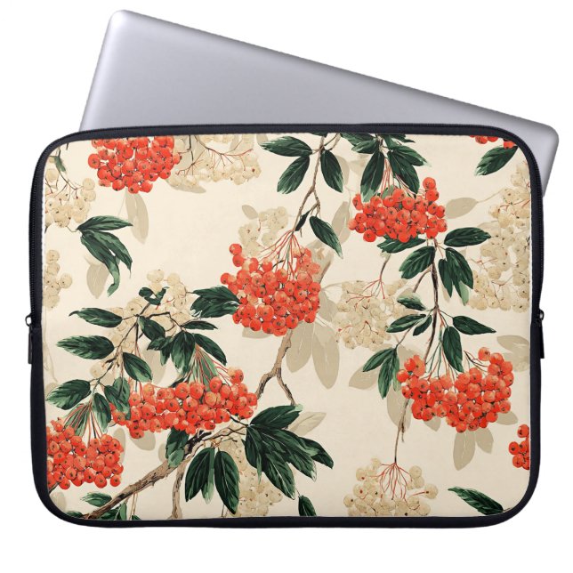 Decoratieve rode en witte bessen patroon laptop sleeve (Voorkant)
