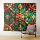Decoratieve rode groene feestelijke achtergrond wandkleed (In Situ (horizontaal))