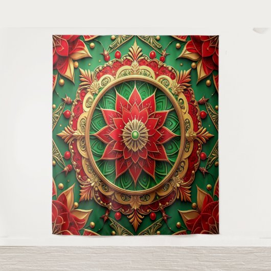 Decoratieve rode groene feestelijke achtergrond wandkleed (Voorkant)