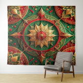 Decoratieve rode groene feestelijke achtergrond wandkleed (In Situ (horizontaal))
