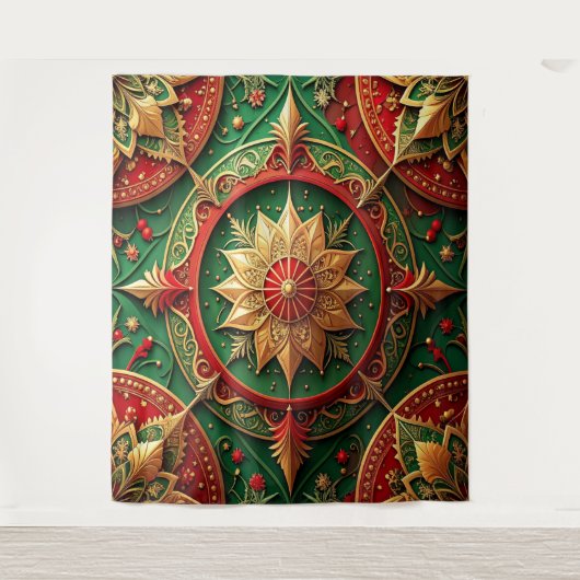 Decoratieve rode groene feestelijke achtergrond wandkleed (Voorkant)