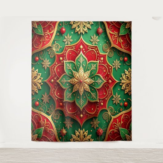 Decoratieve rode groene feestelijke achtergrond wandkleed (Voorkant)