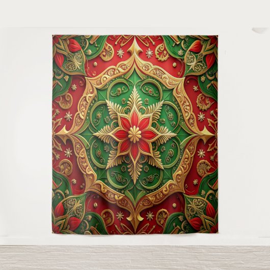Decoratieve rode groene feestelijke achtergrond wandkleed (Voorkant)