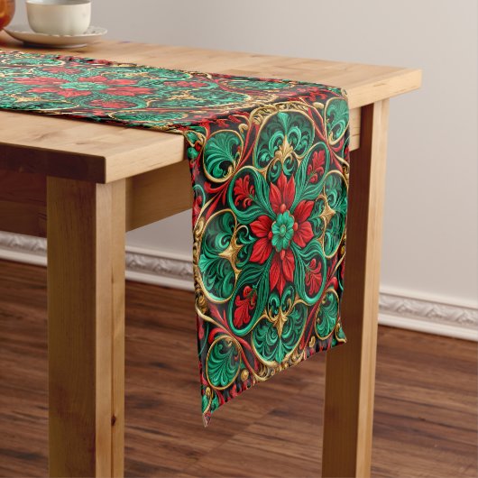 Decoratieve rode groene feestelijke tafelloper (Voorbeeld)
