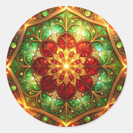 Decoratieve rode groene feeststicker ronde sticker (Voorkant)