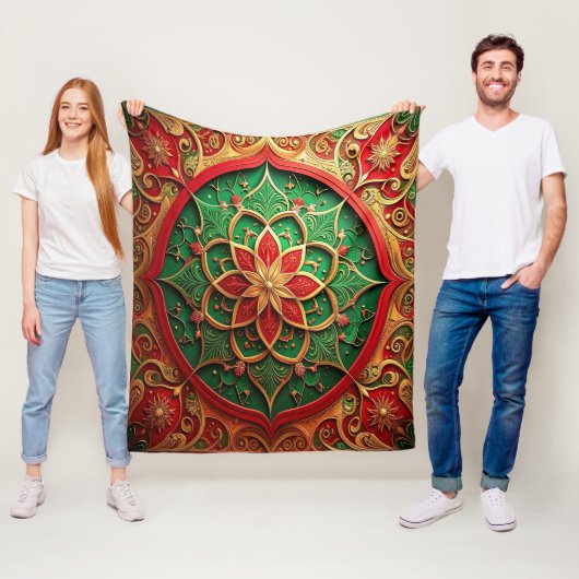 Decoratieve rode groene fleece deken (In situ)