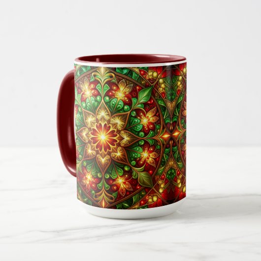 Decoratieve rode groene kerstbeker mok (Voorkant links)