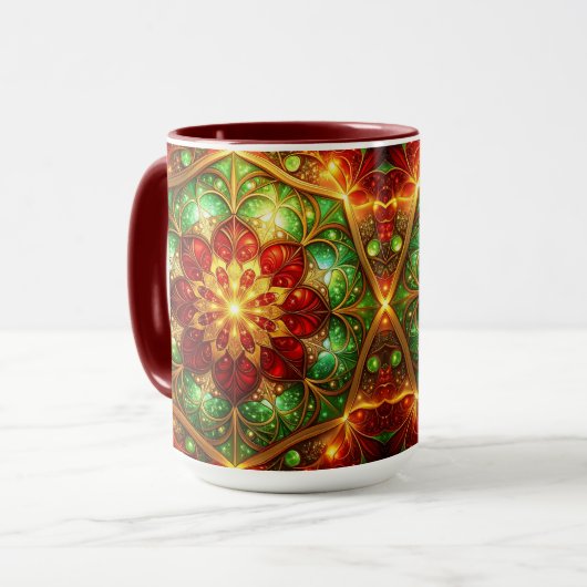 Decoratieve rode groene kerstbeker mok (Voorkant links)