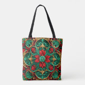 Decoratieve rode groene kerstvakantie Canvas tas (Achterkant)