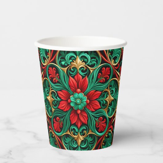 Decoratieve rode groene kerstvakantie papieren bek papieren bekers (Voorkant)