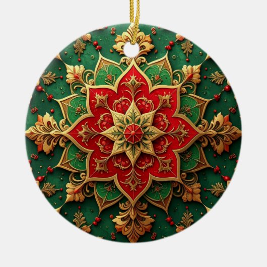 Decoratieve rode groene kerstversiering keramisch ornament (Voorkant)