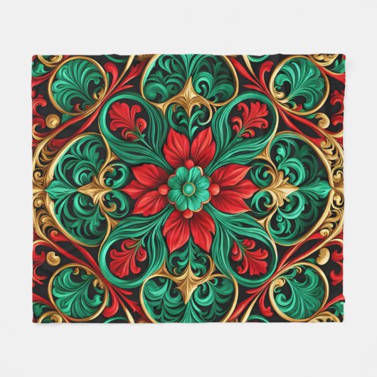 Decoratieve rode groene vakantie fleece deken (Voorkant (Horizontaal))