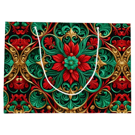 Decoratieve Rode Groene Vakantie Gift Bag Groot Cadeauzakje (Achterkant)