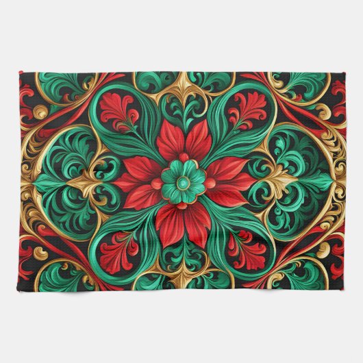 Decoratieve rode groene vakantie keukenhanddoek (Horizontaal)