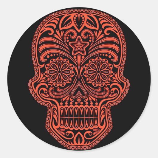 Decoratieve roet en zwarte suikerschedel ronde sticker (Voorkant)