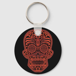 Decoratieve roet en zwarte suikerschedel sleutelhanger