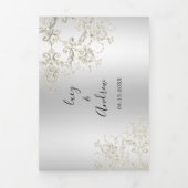 Decoratieve Romantische Zilveren Damast bruiloft Drieluik Uitnodiging (Cover)