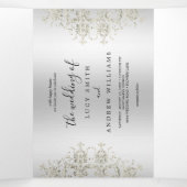 Decoratieve Romantische Zilveren Damast bruiloft Drieluik Uitnodiging (Binnenkant midden)