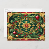 Decoratieve rood goud groene kerstvakantie briefkaart (Voorkant / Achterkant)
