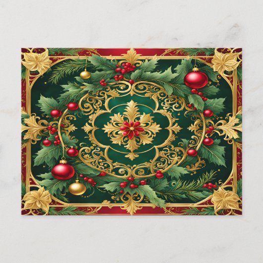 Decoratieve rood goud groene kerstvakantie briefkaart (Voorkant)