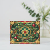 Decoratieve rood goud groene kerstvakantie briefkaart (Staand voorkant)
