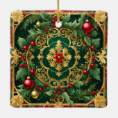 Decoratieve rood goud groene kerstvakantie keramisch ornament (Achterkant)
