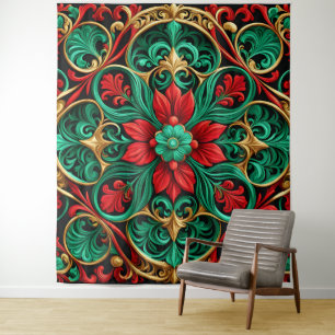 Decoratieve Rood Groene Feestelijke Achtergrond Wandkleed