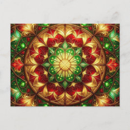 Decoratieve Rood Groene Kerst Vakantie Ansichtkaar Briefkaart