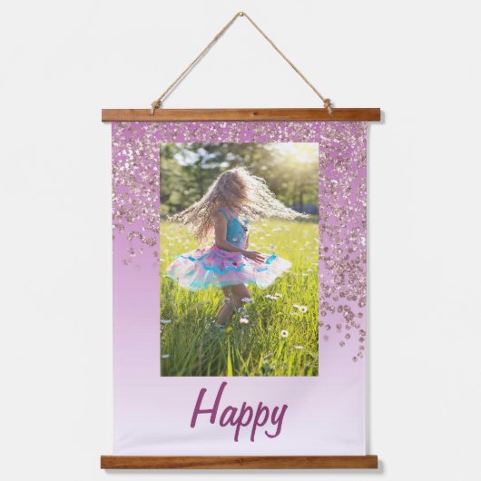 Decoratieve Roos Gouden Glitter Foto's 100e Verjaa Hangend Wandkleed (Voorkant)