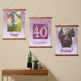 Decoratieve Roos Gouden Glitter, Foto's 40e Verjaa Hangend Wandkleed