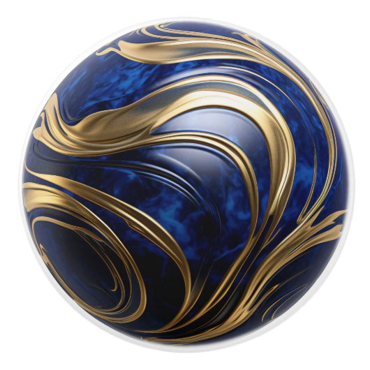 Decoratieve Royal Blue Gold Paint Wave Keramische Knop (Voorkant)