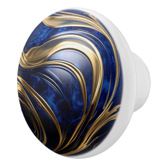 Decoratieve Royal Blue Gold Paint Wave Keramische Knop (Rechts)