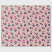 Decoratieve roze bloemen beige witte pooldots cadeaupapier (Vlak)