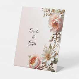 Decoratieve roze en witte bloemen tafelbordjes reclamebord met voetstuk