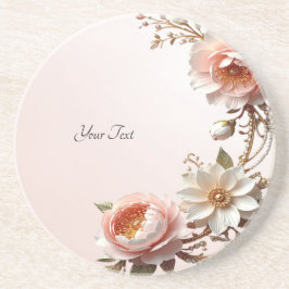 Decoratieve roze en witte bloemen zandsteen onderzetter