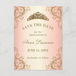 Decoratieve roze gouden Quinceanera Save The Date Briefkaart