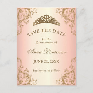 Decoratieve Roze Gouden Quinceanera Save The Date Briefkaart