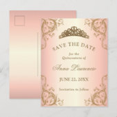 Decoratieve Roze Gouden Quinceanera Save The Date Briefkaart (Voorkant / Achterkant)