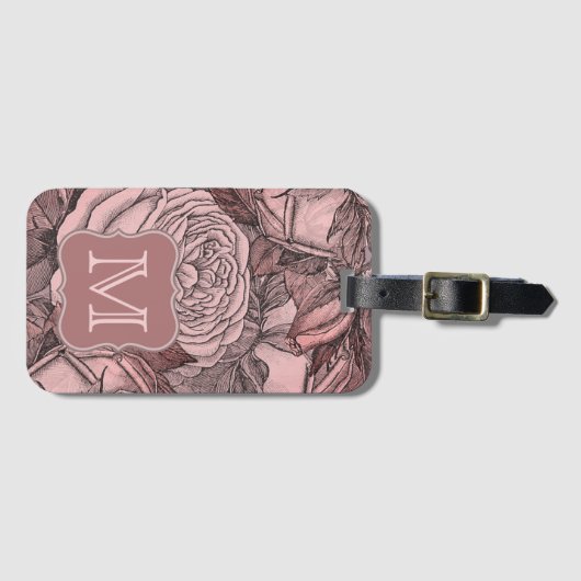 Decoratieve Rozen Blush Pink Monogram Bagagelabel (Voorkant (horizontaal))