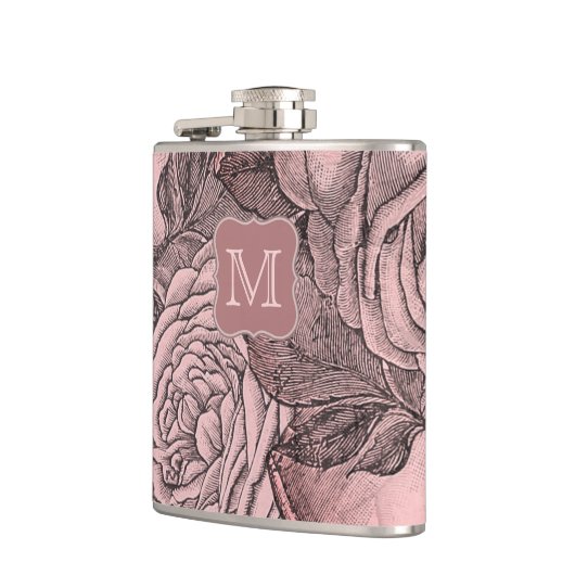 Decoratieve Rozen Blush Pink Monogram Heupfles (Links)
