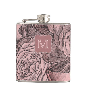 Decoratieve Rozen Blush Pink Monogram Heupfles