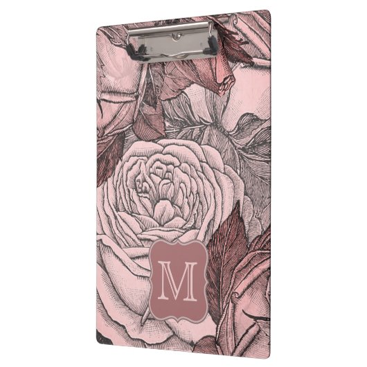 Decoratieve Rozen Blush Pink Monogram Klembord (Links)