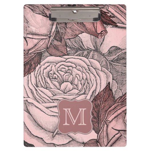 Decoratieve Rozen Blush Pink Monogram Klembord (Voorkant)
