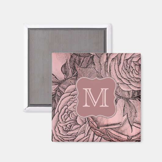 Decoratieve Rozen Blush Pink Monogram Magneet (Voorkant / Achterkant)